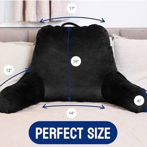 Black Reading Pillow with each arm extends out 19” high X 20” wide  11” arms